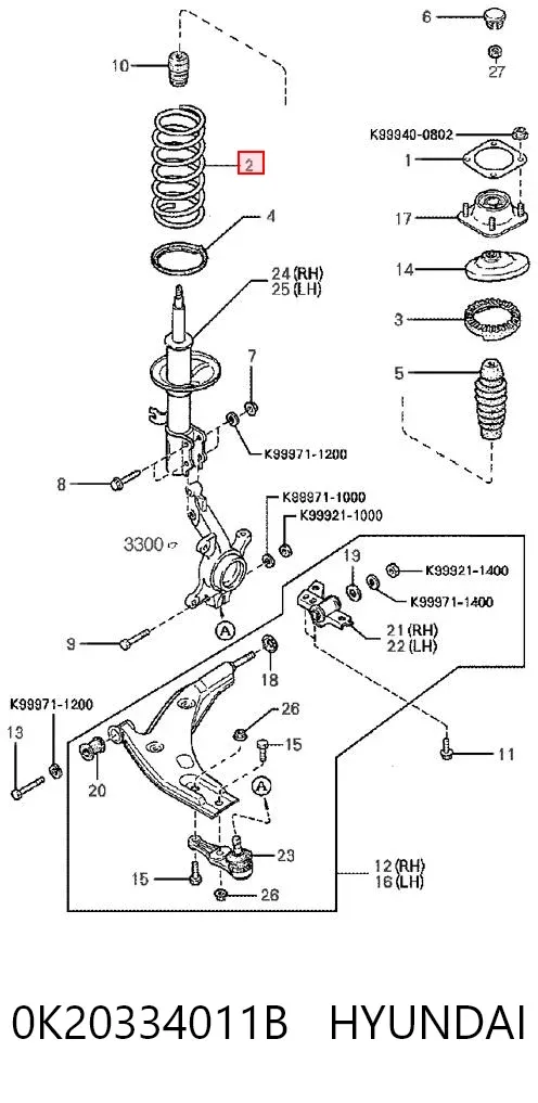 Передняя пружина 0K20334011B Hyundai/Kia
