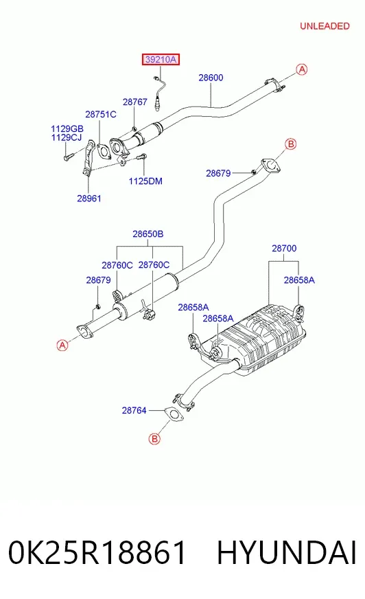 Датчик кислорода после катализатора 0K25R18861 Hyundai/Kia