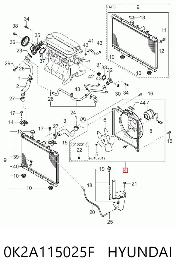 Диффузор вентилятора в сборе с мотором и крыльчаткой 0K2A115025F Hyundai/Kia