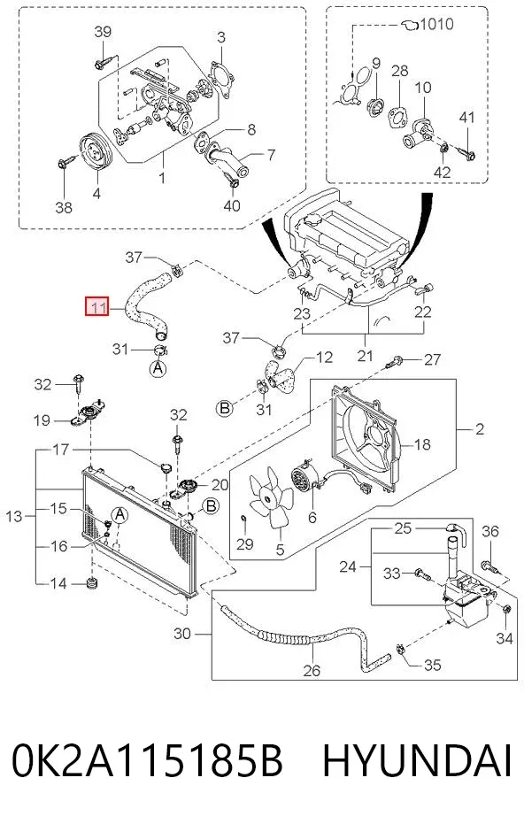 Нижний шлаг радиатора охлаждения 0K2A115185B Hyundai/Kia