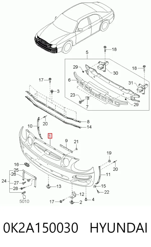 Передний бампер 0K2A150030 Hyundai/Kia