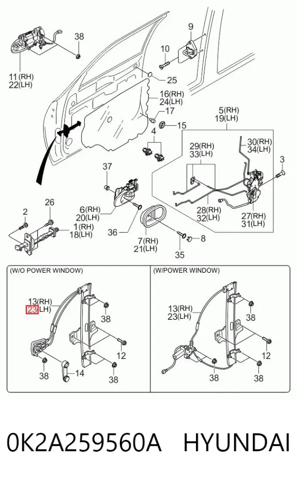 Стеклоподъемник передней левой двери 0K2A259560A Hyundai/Kia