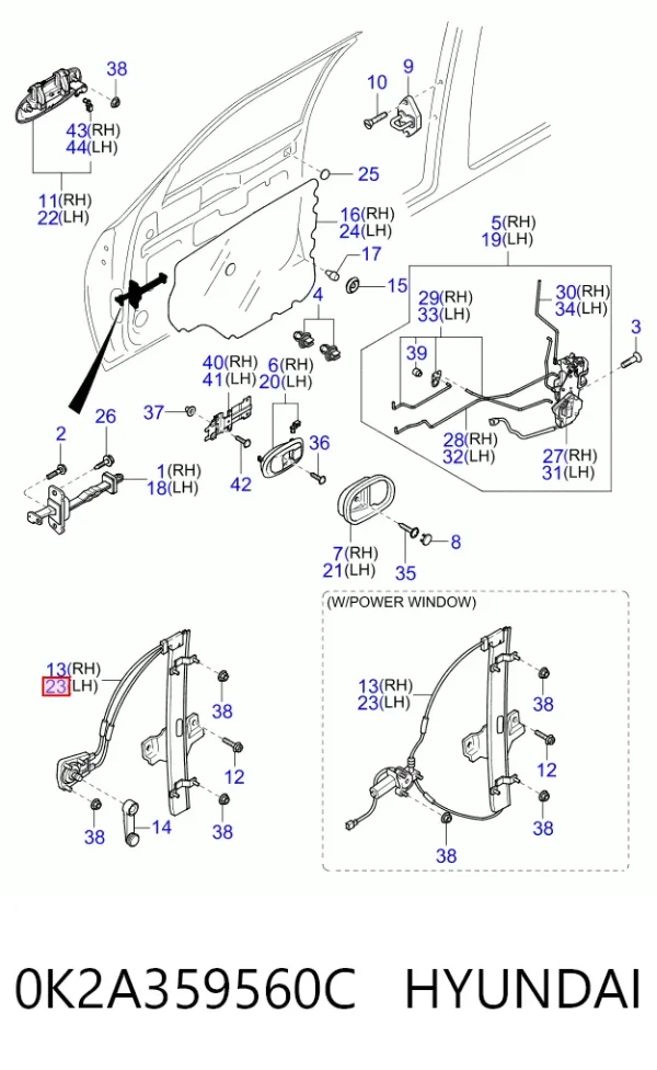 Стеклоподъемник передней левой двери 0K2A359560C Hyundai/Kia