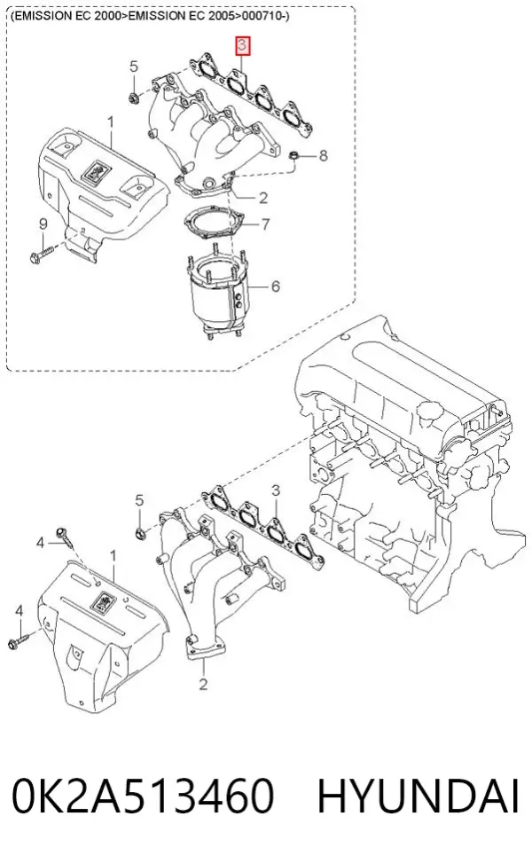 Прокладка коллектора 0K2A513460 Hyundai/Kia