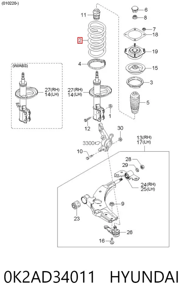 Передняя пружина 0K2AD34011 Hyundai/Kia