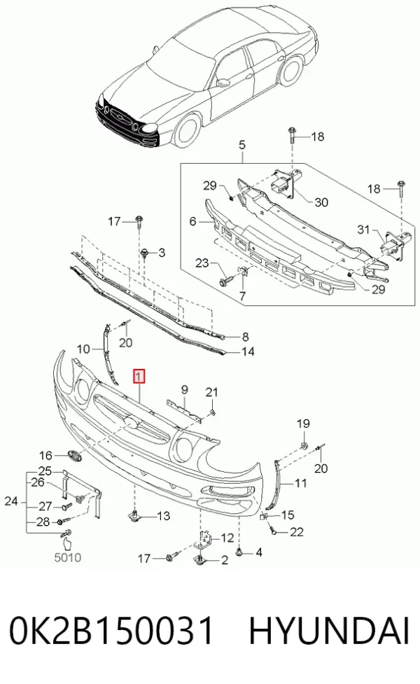 Передний бампер 0K2B150031 Hyundai/Kia