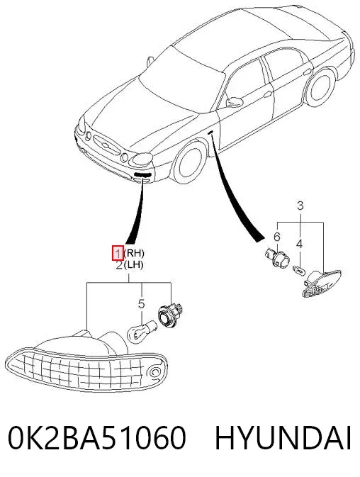 Поворотник правый 0K2BA51060 Hyundai/Kia