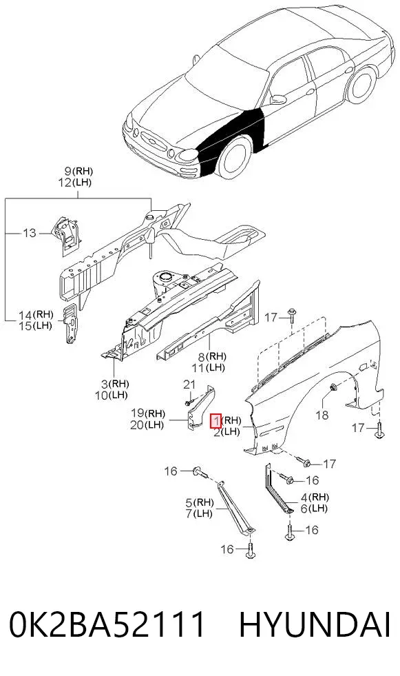 Крыло переднее правое 0K2BA52111 Hyundai/Kia