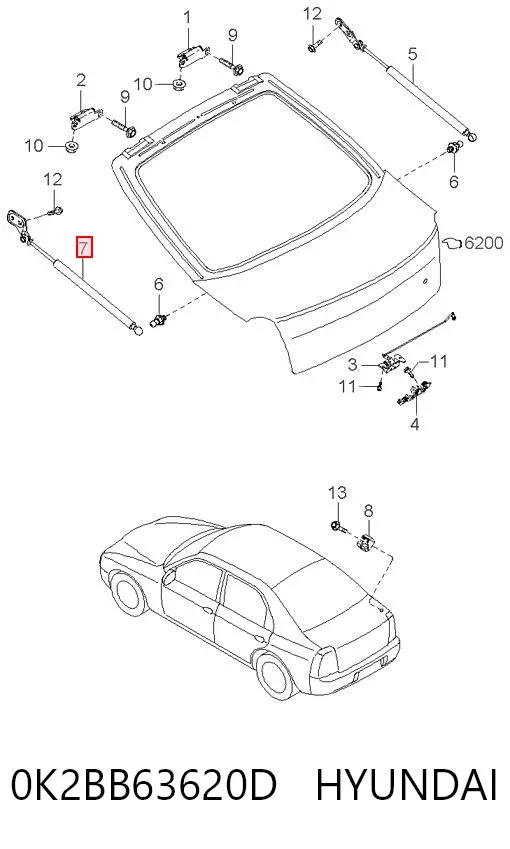Амортизатор багажника 0K2BB63620D Hyundai/Kia