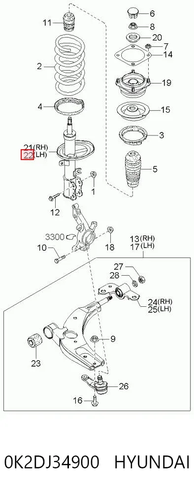 Амортизатор передний левый 0K2DJ34900 Hyundai/Kia