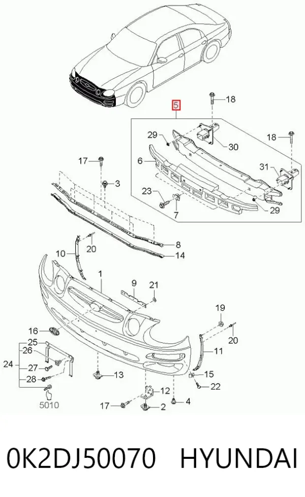 Усилитель переднего бампера 0K2DJ50070 Hyundai/Kia