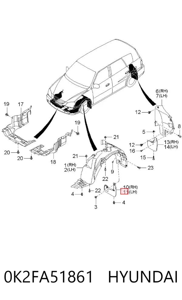 Брызговик передний левый 0K2FA51861 Hyundai/Kia