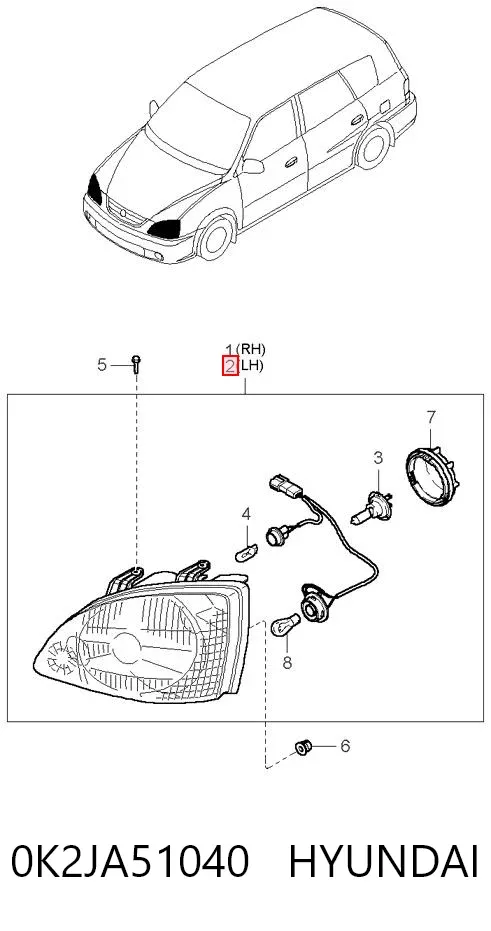 Левая фара 0K2JA51040 Hyundai/Kia