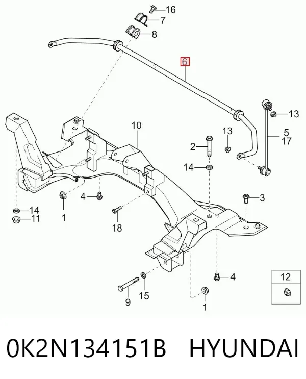 Передний стабилизатор 0K2N134151B Hyundai/Kia