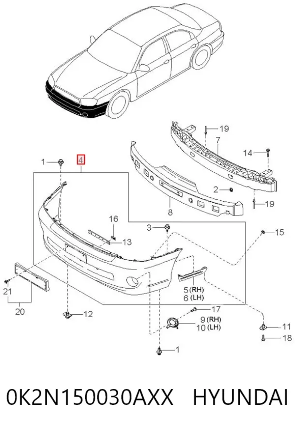 Передний бампер 0K2N150030AXX Hyundai/Kia