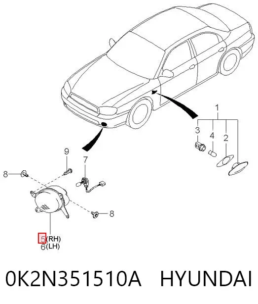 Фара противотуманная правая 0K2N351510A Hyundai/Kia