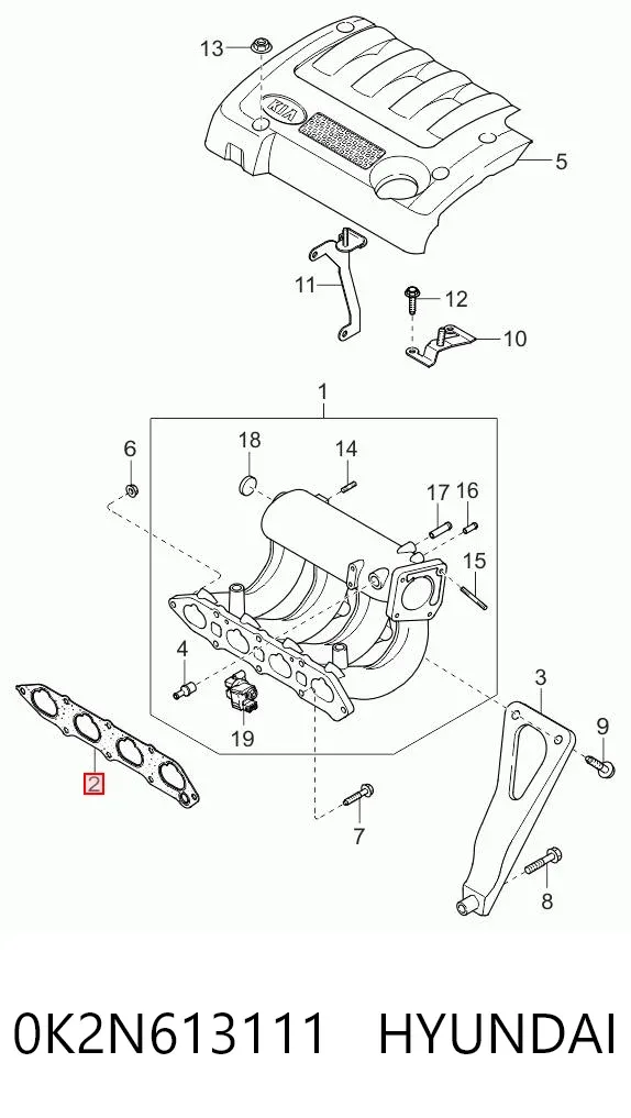 Прокладка впускного коллектора 0K2N613111 Hyundai/Kia