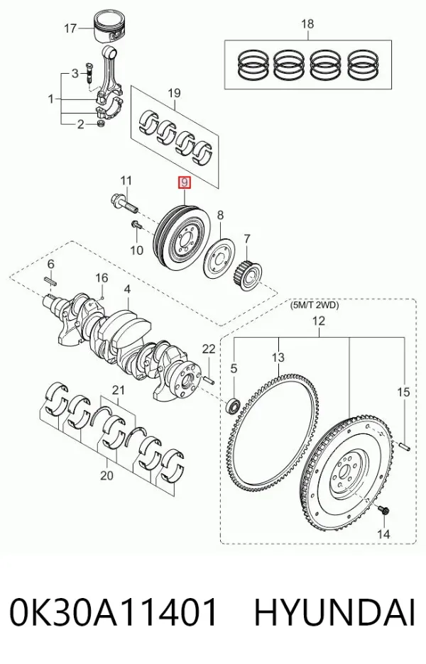 Шкив коленвала 0K30A11401 Hyundai/Kia