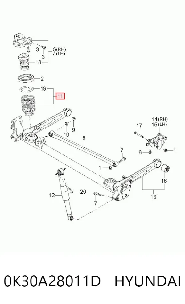 Задняя пружина 0K30A28011D Hyundai/Kia