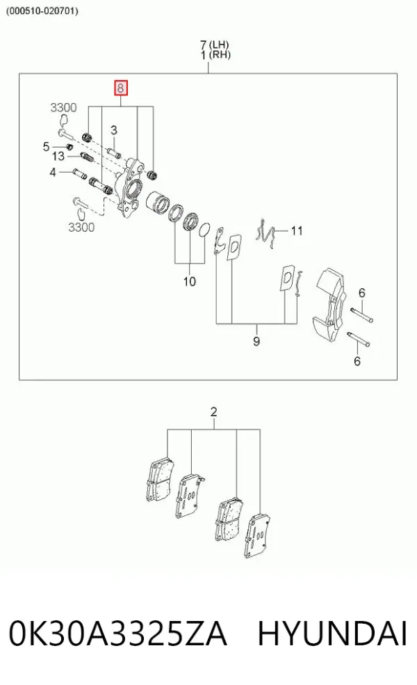 Ремкомплект переднего суппорта 0K30A3325ZA Hyundai/Kia