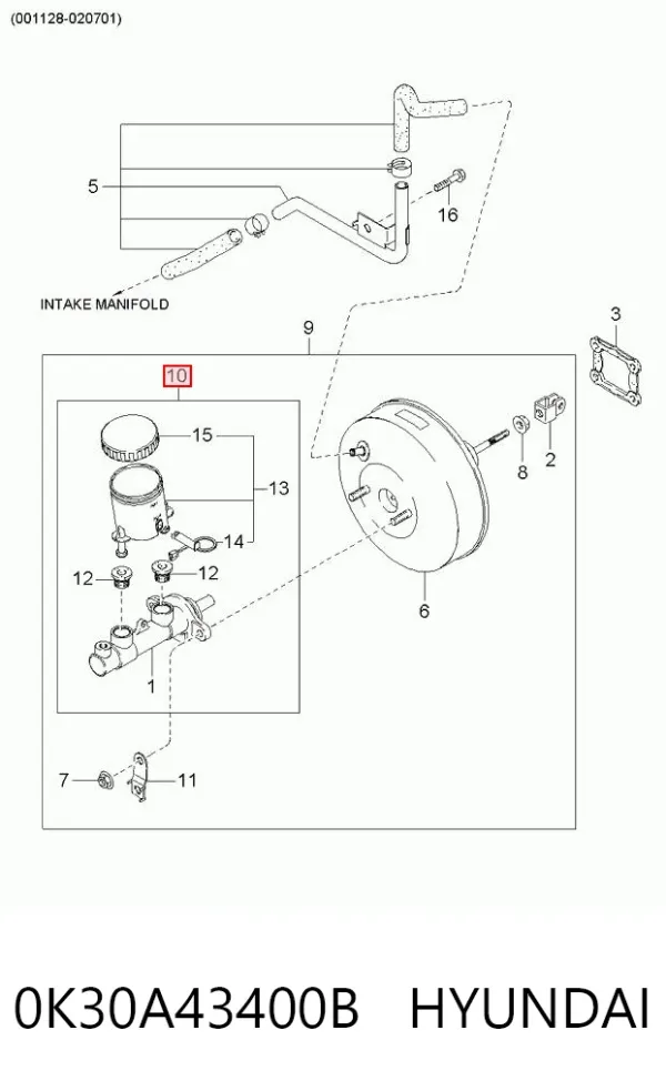 Главный тормозной цилиндр 0K30A43400B Hyundai/Kia