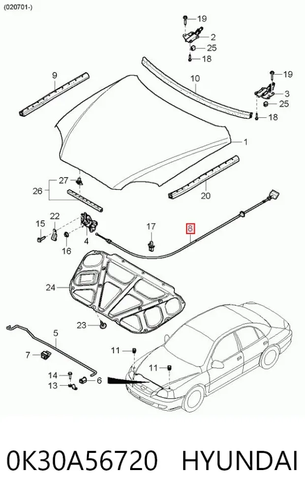 Трос капота 0K30A56720 Hyundai/Kia