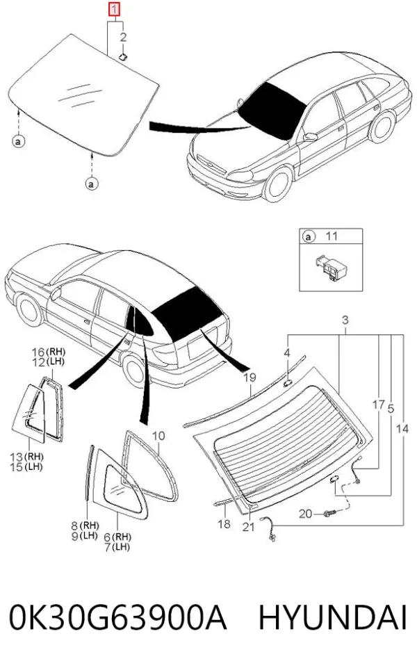 Лобовое стекло 0K30G63900A Hyundai/Kia