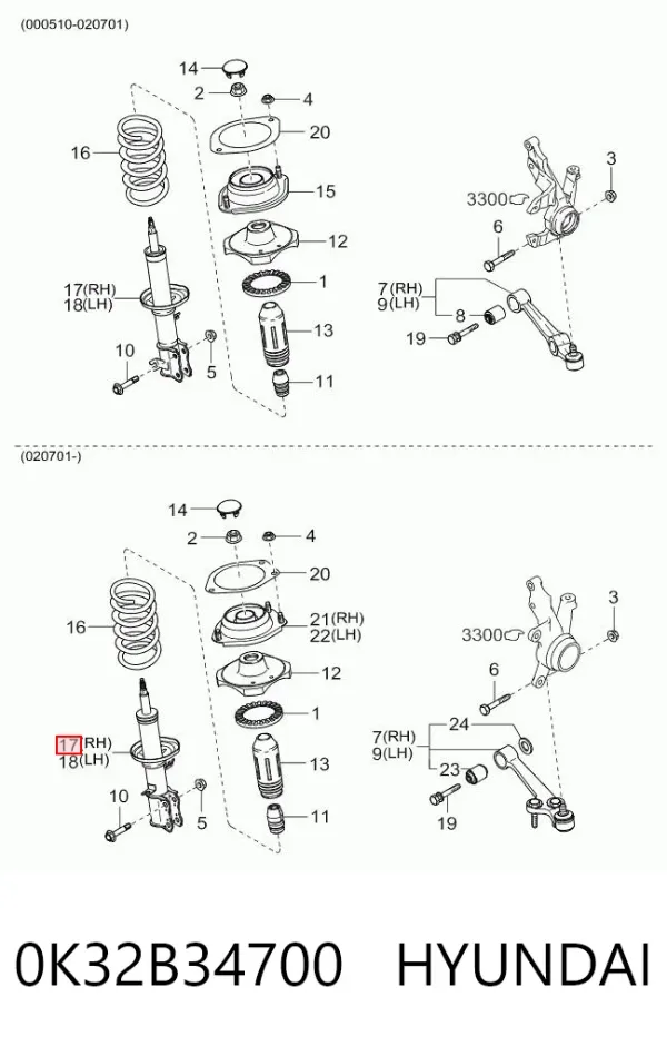 Амортизатор передний правый 0K32B34700 Hyundai/Kia
