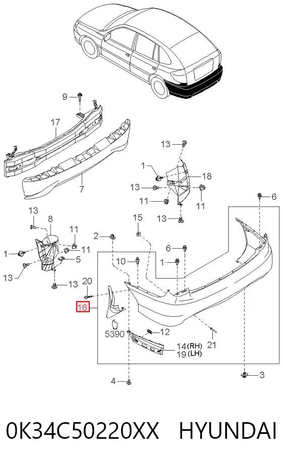 Задний бампер 0K34C50220XX Hyundai/Kia
