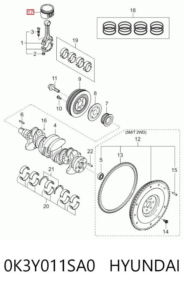Поршень на 1 цилиндр 0K3Y011SA0 Hyundai/Kia
