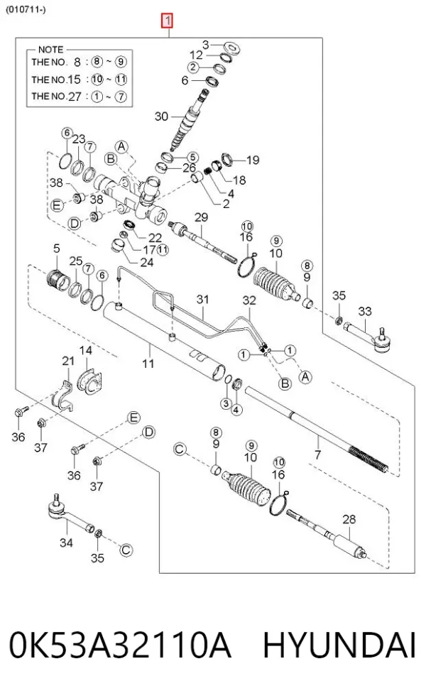 Рулевая рейка 0K53A32110A Hyundai/Kia