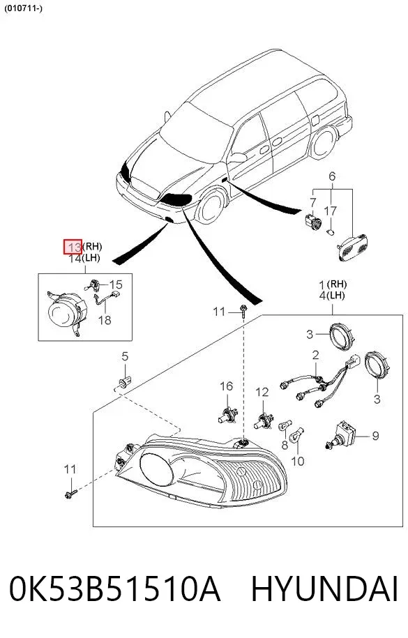 Фара противотуманная правая 0K53B51510A Hyundai/Kia