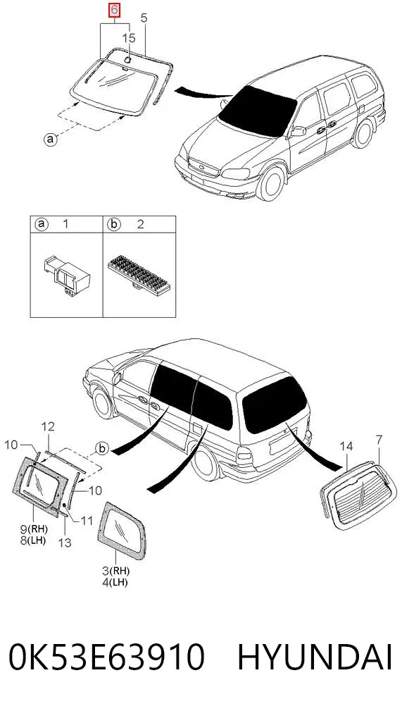 Лобовое стекло 0K53E63910 Hyundai/Kia