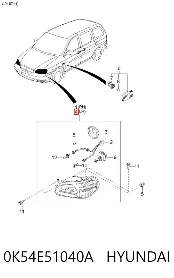 Левая фара 0K54E51040A Hyundai/Kia