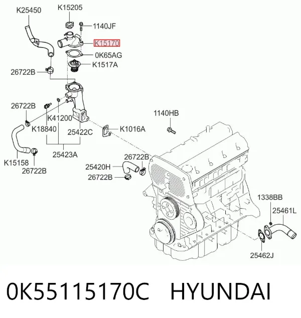 Крышка термостата 0K55115170C Hyundai/Kia
