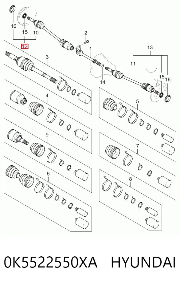Правая полуось 0K5522550XA Hyundai/Kia