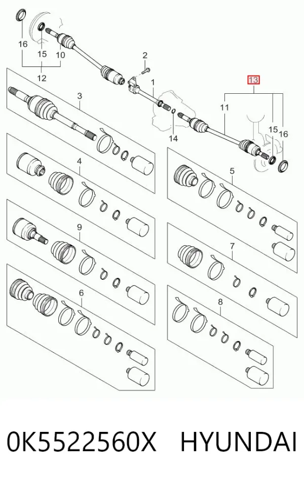 Правая полуось 0K5522560X Hyundai/Kia