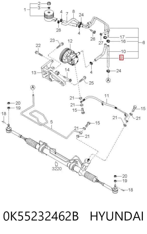 Шланг ГУР низкого давления, от бачка к насосу 0K55232462B Hyundai/Kia