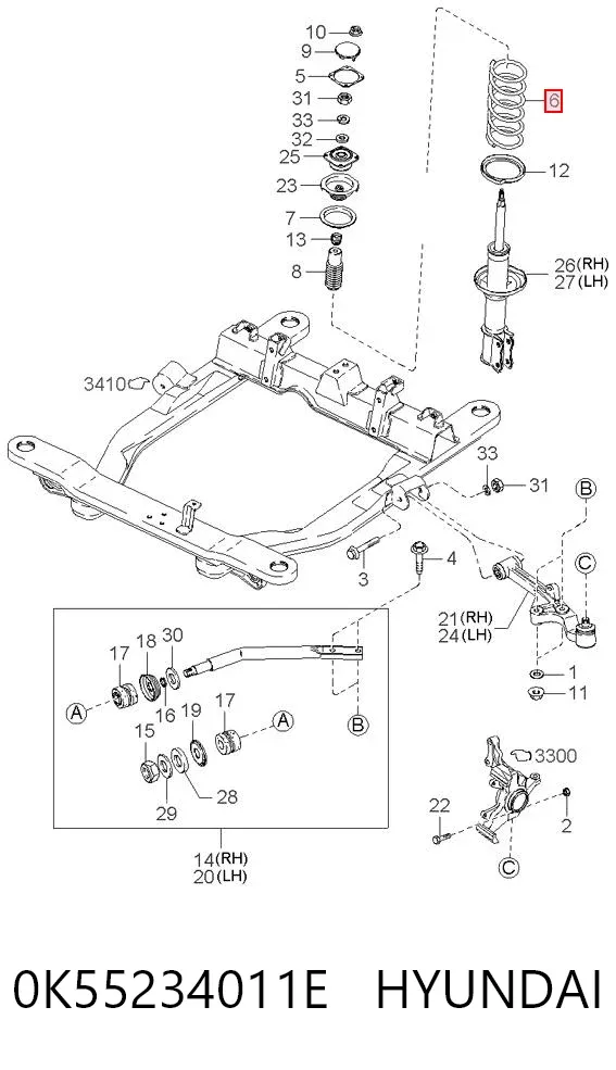 Передняя пружина 0K55234011E Hyundai/Kia