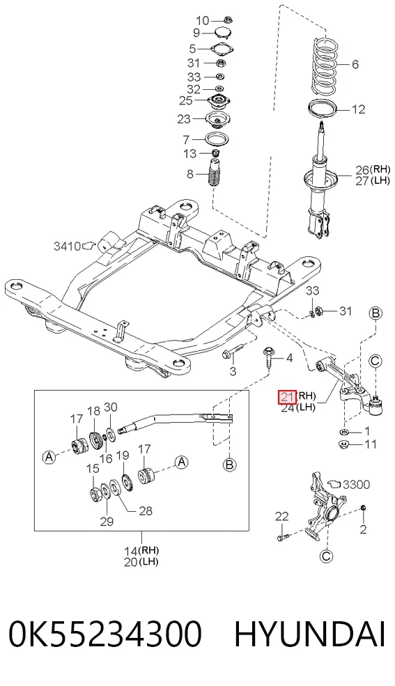 Нижний рычаг 0K55234300 Hyundai/Kia