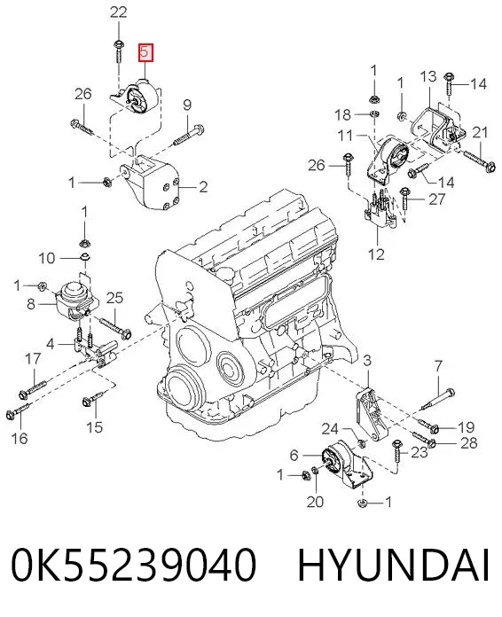 Задняя опора двигателя 0K55239040 Hyundai/Kia