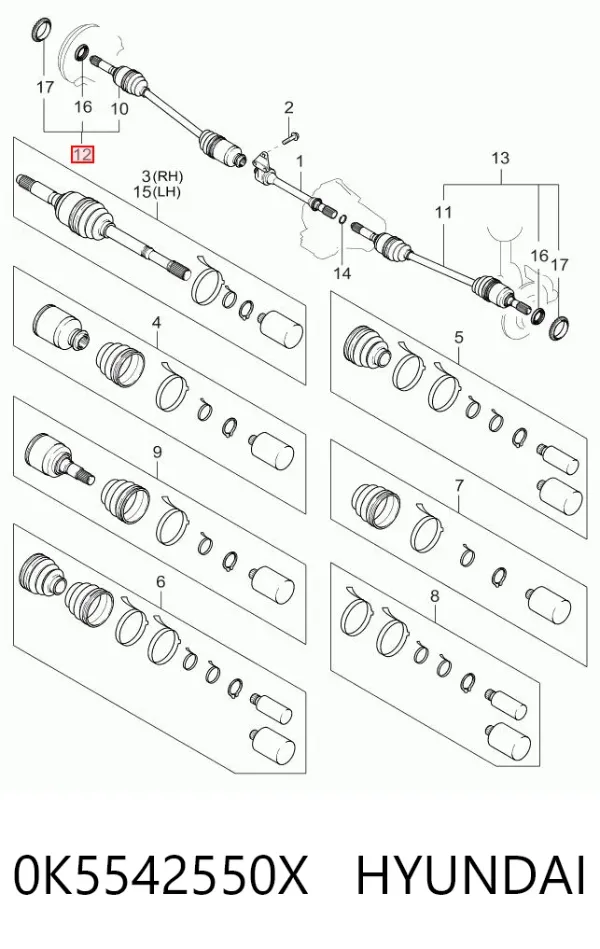Правая полуось 0K5542550X Hyundai/Kia