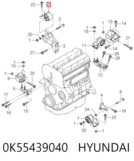 Задняя опора двигателя 0K55439040 Hyundai/Kia