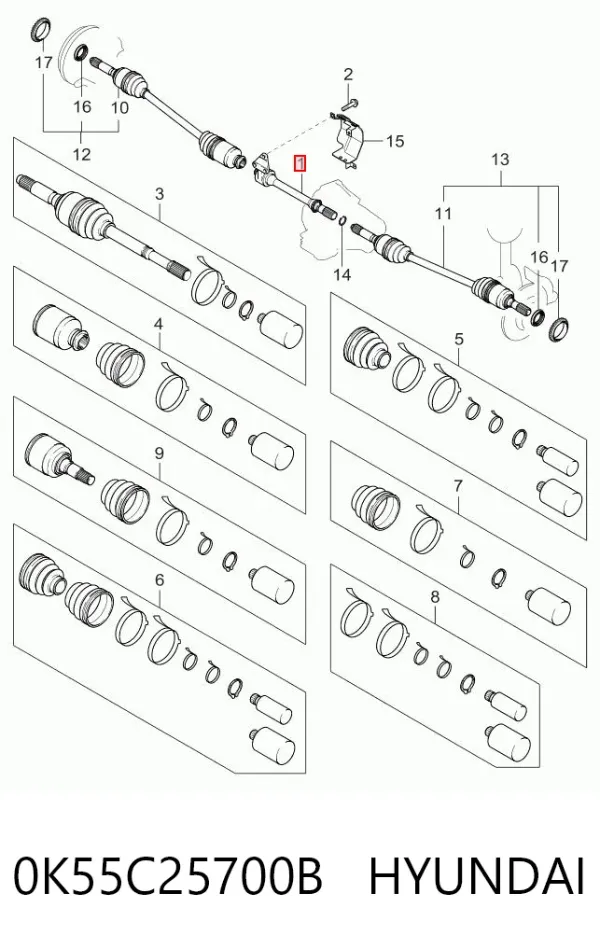 Вал привода полуоси 0K55C25700B Hyundai/Kia