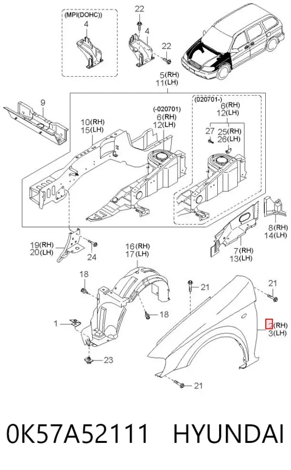 Крыло переднее правое 0K57A52111 Hyundai/Kia