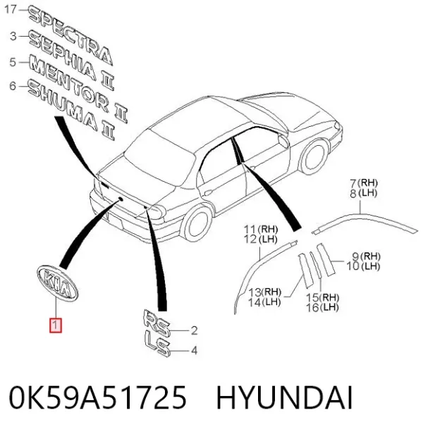 Эмблема крышки багажника 0K59A51725 Hyundai/Kia