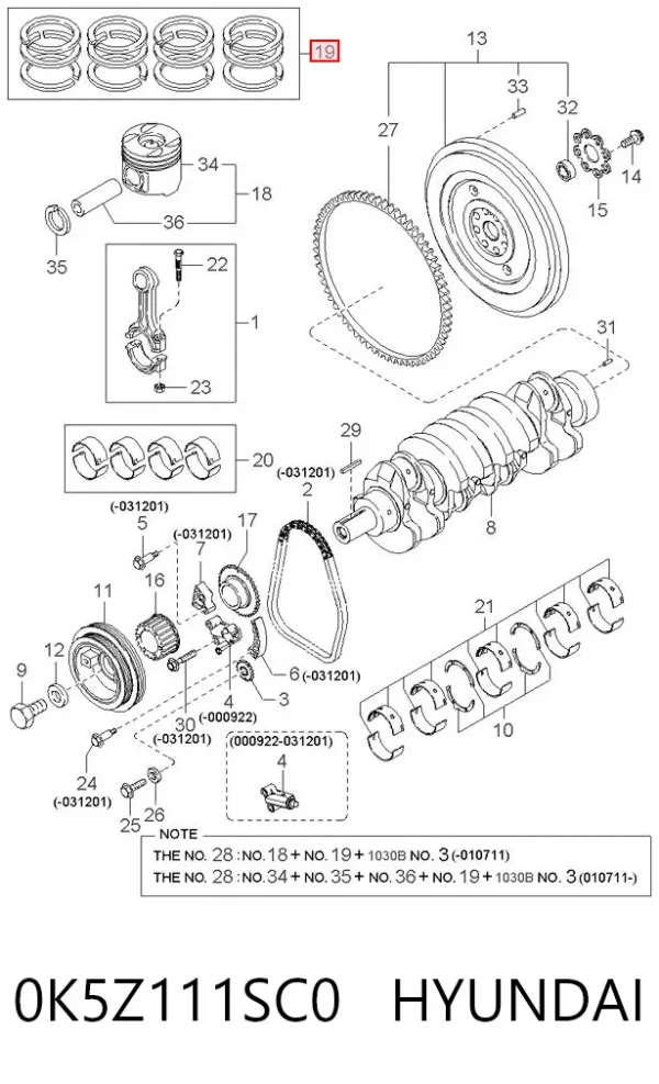 Кольца поршневые 0K5Z111SC0 Hyundai/Kia