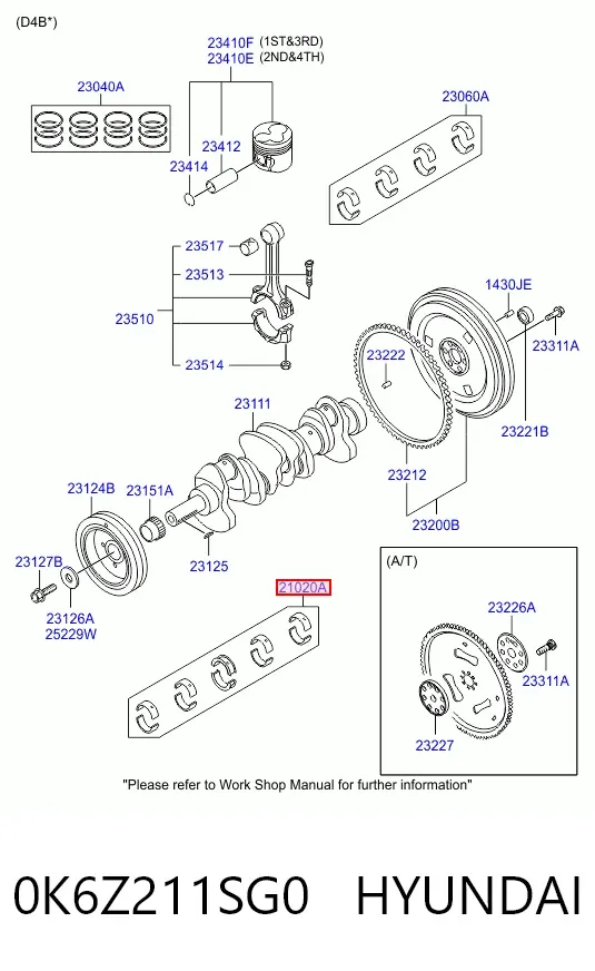 Вкладыши коленвала коренные, комплект, стандарт (STD) 0K6Z211SG0 Hyundai/Kia