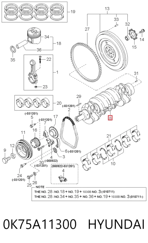 Коленвал 0K75A11300 Hyundai/Kia