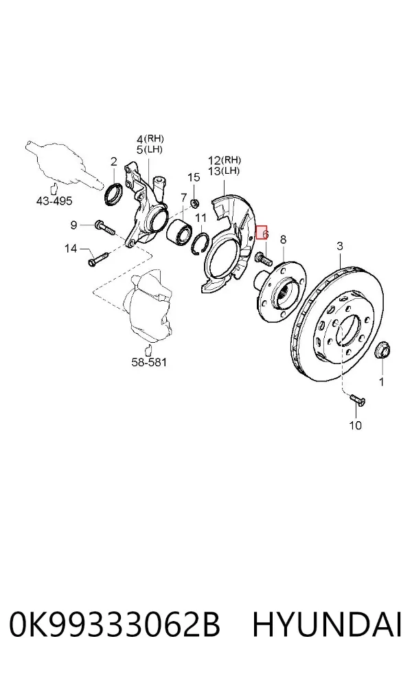 Болт ступицы 0K99333062B Hyundai/Kia